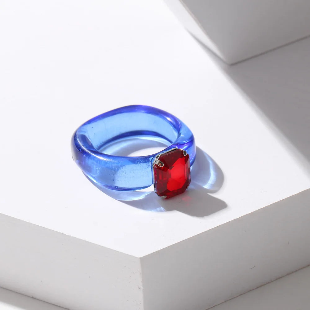 2021 New Colourful Transparent Resin vintage ring simple style Geometric Square Round Rings for Women men unisex Jewelry Gifts