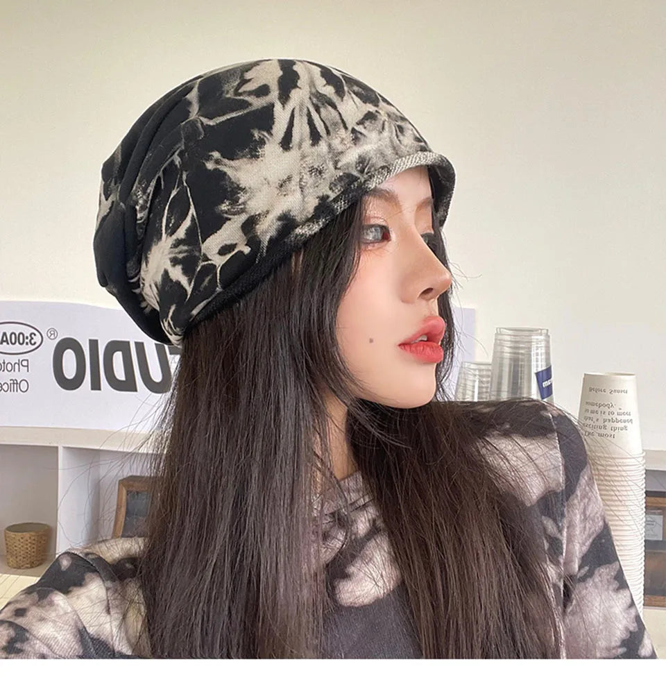 2021 Winter Hats for Women Beanies Tie-dyed cotton pullover cap Cool Hat Girls Autumn Female Beanie Warm Bonnet Cap Wholesale