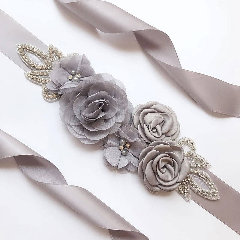Hot sale wedding belt silk rose belt bridal pearl rhinestone flower belt bridal dress beaded handmade rose wedding belt