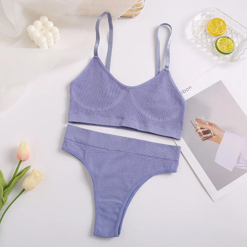 Women Bra Set Sexy Lingerie Female Underwear Set Bralette Ribbed Tops Girls Fashion Brassiere Basic Stretchy Tank Crop Tops