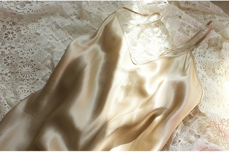 Sleeping dress 100% Real Silk Full slips nighties for women Long Camisole Chemise Bridesmaid mini dress V-Neck