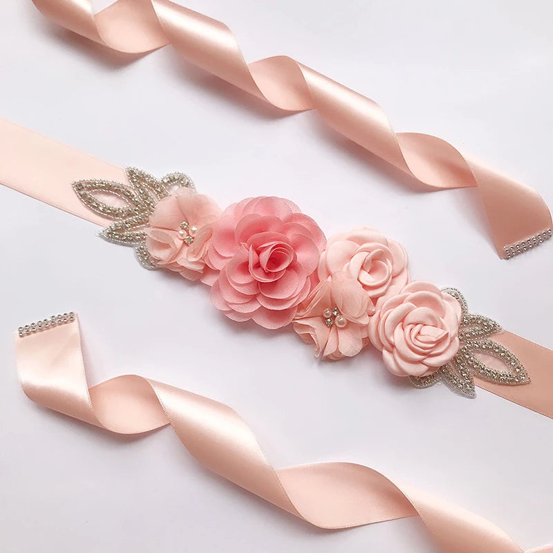 Hot sale wedding belt silk rose belt bridal pearl rhinestone flower belt bridal dress beaded handmade rose wedding belt