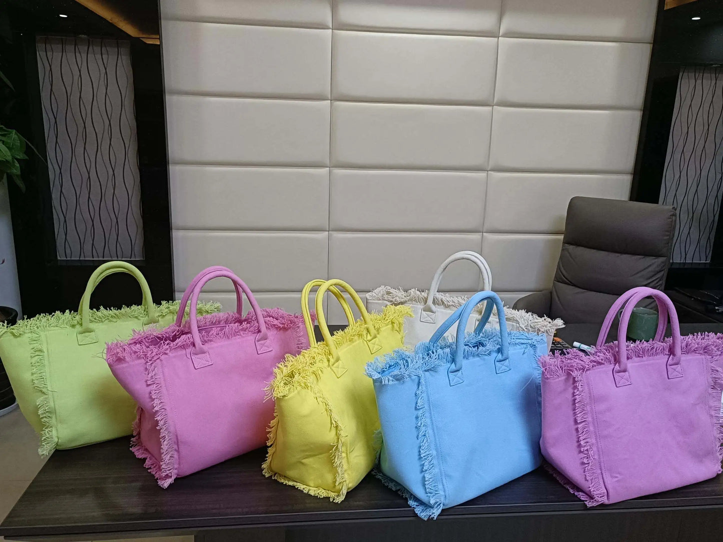 USA Warehouse Free Shipping Tassels Tote Bag Large Capacity Multi Colors Canvas Travel Beach Handbags for Women and Girls
