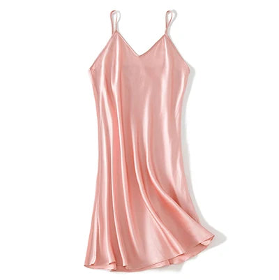 Sleeping dress 100% Real Silk Full slips nighties for women Long Camisole Chemise Bridesmaid mini dress V-Neck