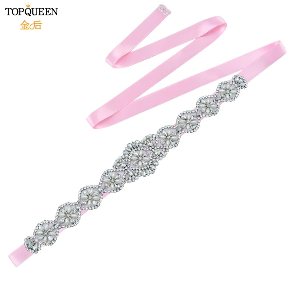TOPQUEEN Bridal Belts Bling Wedding Women Jewelry Silver Rhinestone Pearl Crystal Sparkly Party Formal Dress Diamond Sash S161
