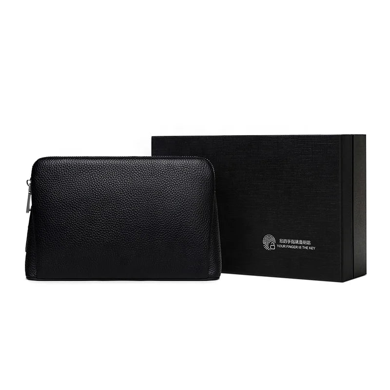 Fingerprint Lock Purse Handbag Anti-theft Waterproof Soft Genuine Cow Leather Smart Fingerprint System Clutch Bag