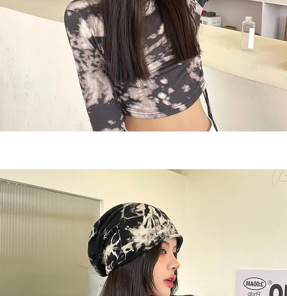 2021 Winter Hats for Women Beanies Tie-dyed cotton pullover cap Cool Hat Girls Autumn Female Beanie Warm Bonnet Cap Wholesale
