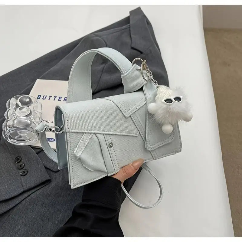 Women Small Shoulder Bags Quilted Crossbody Distressed Jean Denim Purse Evening Bag Clutch Handbag with Chain Strap