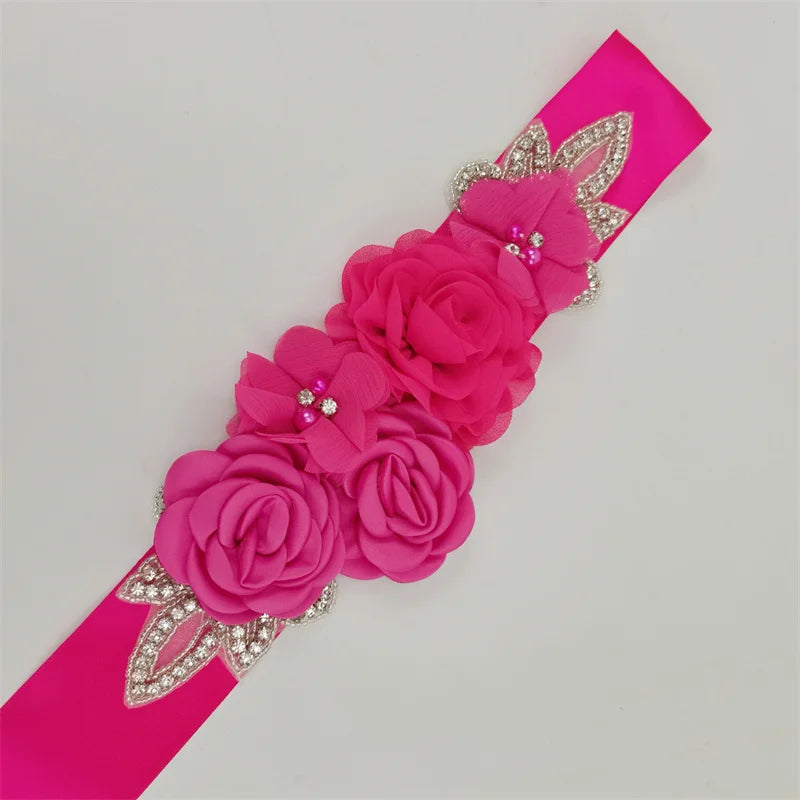 Hot sale wedding belt silk rose belt bridal pearl rhinestone flower belt bridal dress beaded handmade rose wedding belt
