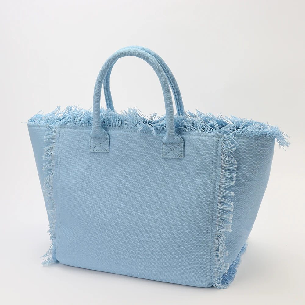 USA Warehouse Free Shipping Tassels Tote Bag Large Capacity Multi Colors Canvas Travel Beach Handbags for Women and Girls