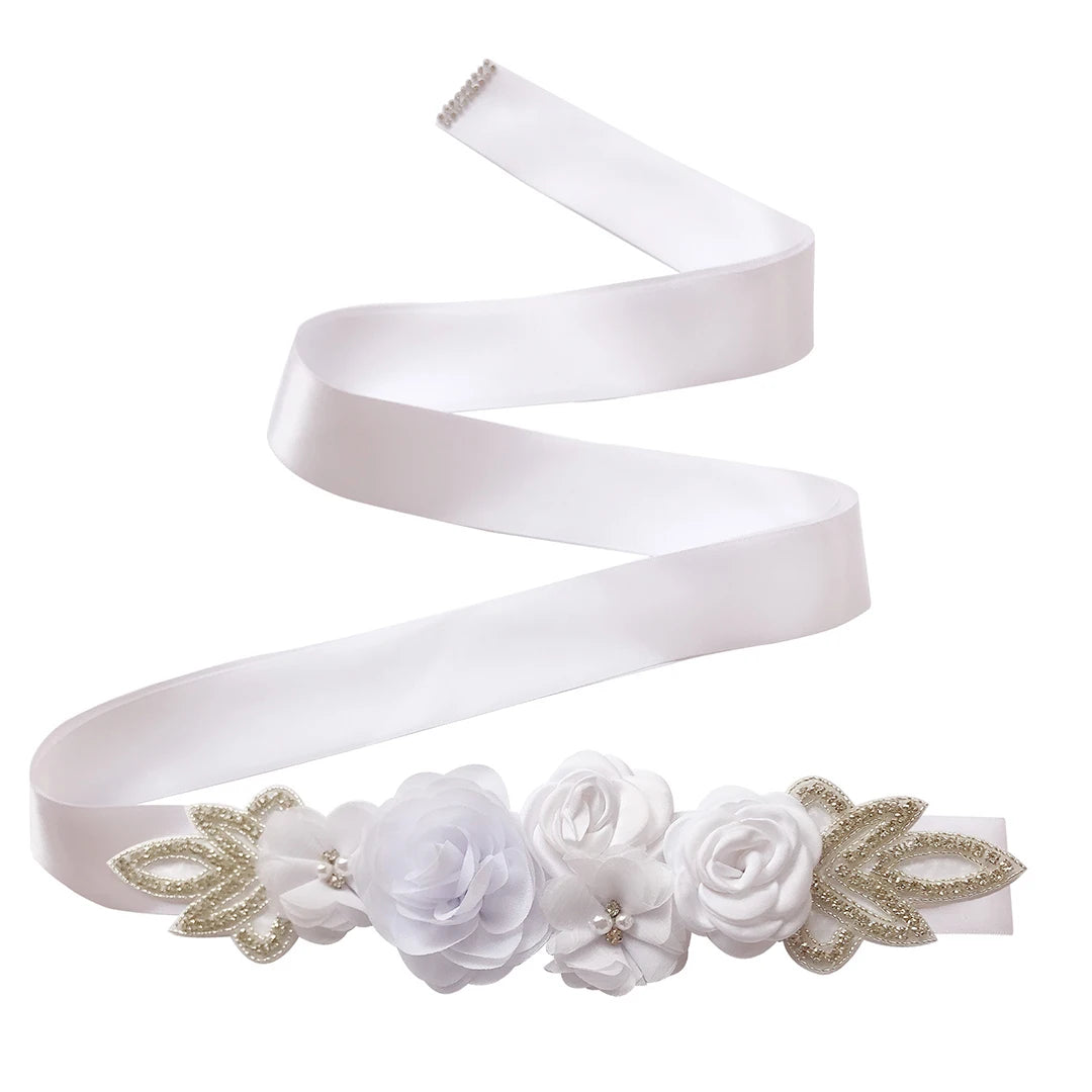 Hot sale wedding belt silk rose belt bridal pearl rhinestone flower belt bridal dress beaded handmade rose wedding belt