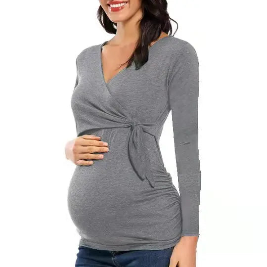 Maternity Wear T-shirt Shirt Maternity Wear Spring and Autumn Tops Breastfeeding V-neck Sexy Tops Pregnant Women Breastfeeding