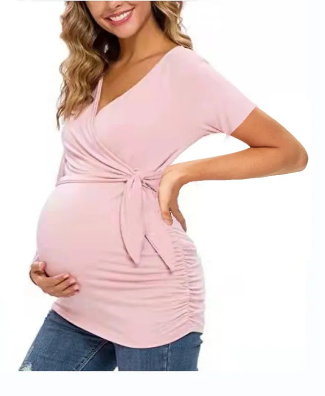 Maternity Wear T-shirt Shirt Maternity Wear Spring and Autumn Tops Breastfeeding V-neck Sexy Tops Pregnant Women Breastfeeding
