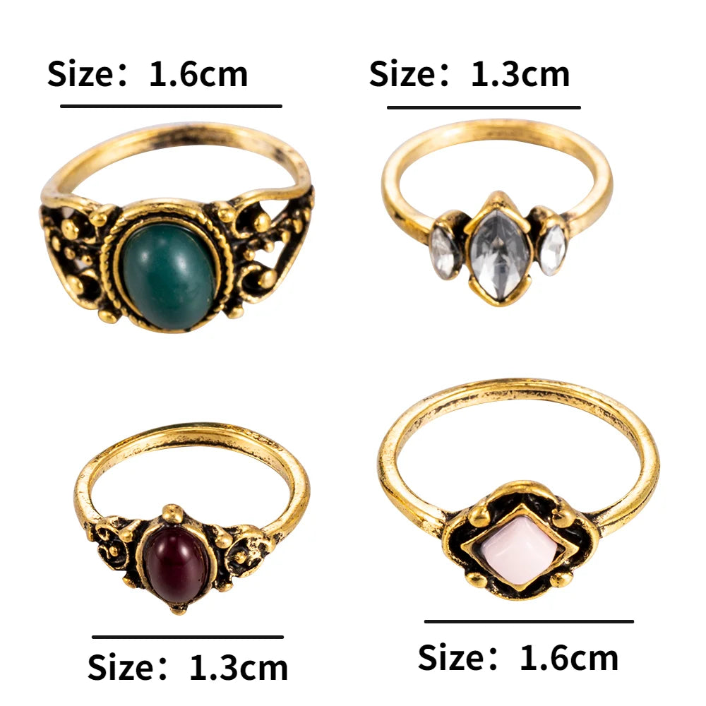 4PCS/Set Forest Vine Leaf Flower Ring Vintage Punk Antique Carved Midi Finger Ring Women Bohemian Rings For Men Jewelry Gifts