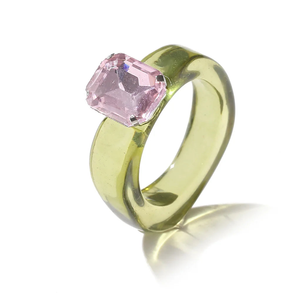 2021 New Colourful Transparent Resin vintage ring simple style Geometric Square Round Rings for Women men unisex Jewelry Gifts