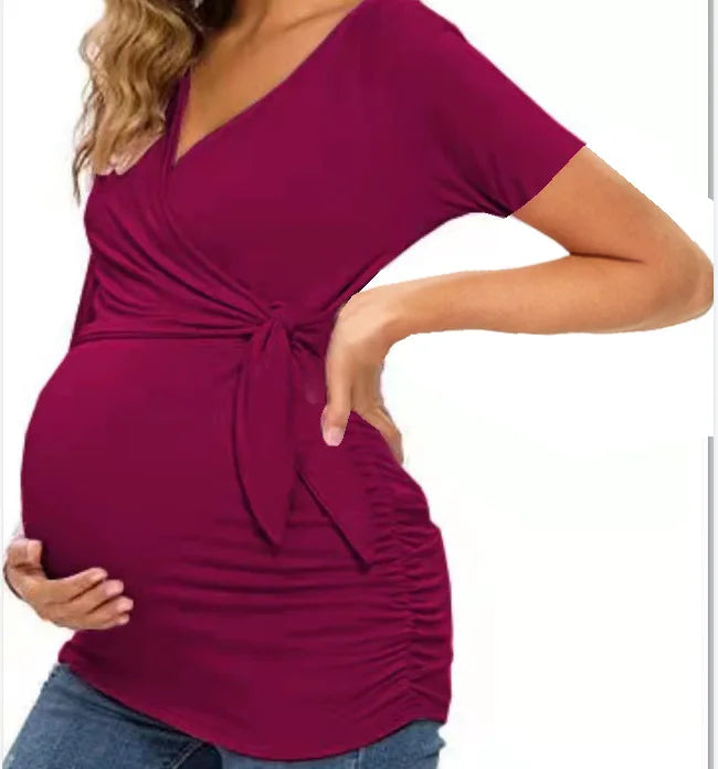 Maternity Wear T-shirt Shirt Maternity Wear Spring and Autumn Tops Breastfeeding V-neck Sexy Tops Pregnant Women Breastfeeding
