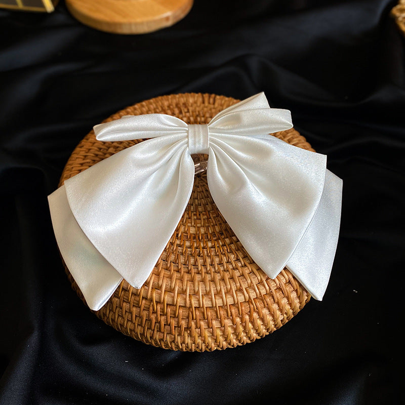 Bridal White Satin Bow Barrettes Wedding  Side Clip  Headdress Elegant  hair accessories for women