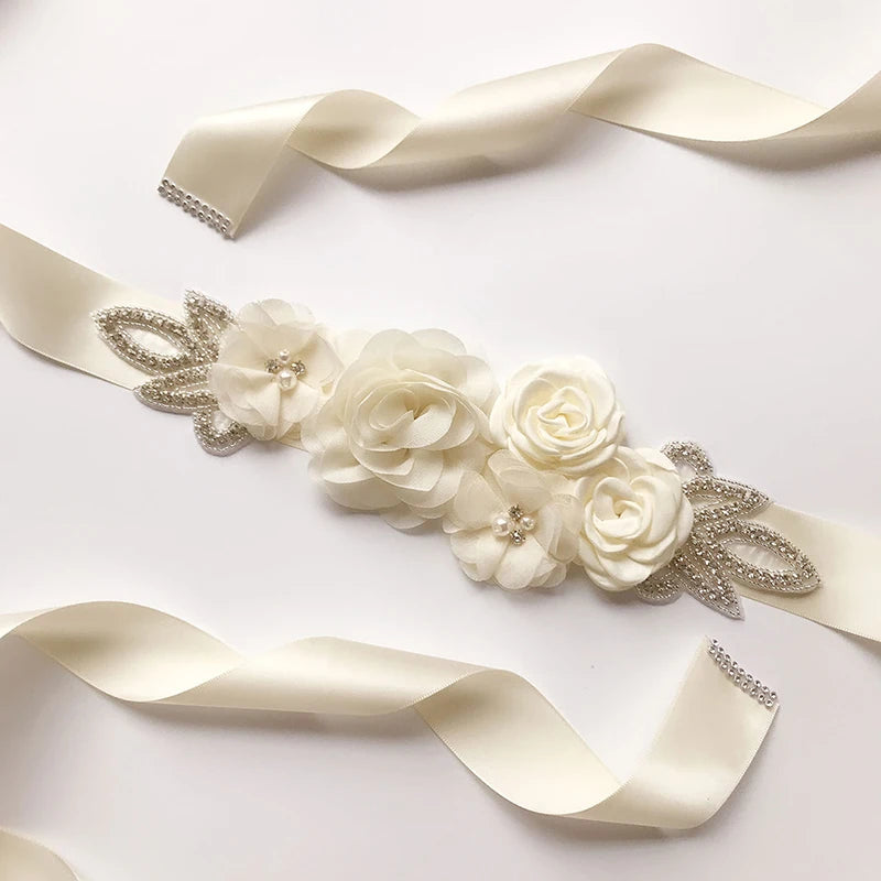 Hot sale wedding belt silk rose belt bridal pearl rhinestone flower belt bridal dress beaded handmade rose wedding belt