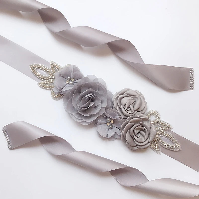 Hot sale wedding belt silk rose belt bridal pearl rhinestone flower belt bridal dress beaded handmade rose wedding belt