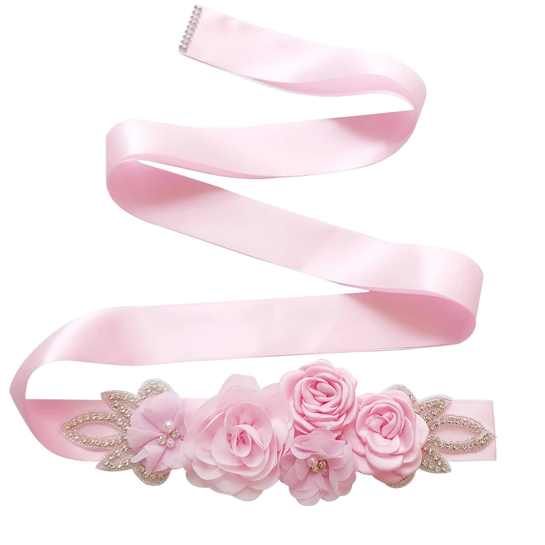 Hot sale wedding belt silk rose belt bridal pearl rhinestone flower belt bridal dress beaded handmade rose wedding belt