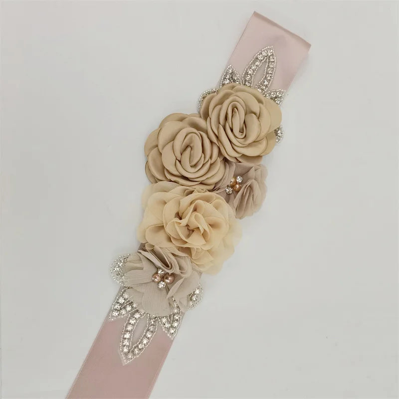 Hot sale wedding belt silk rose belt bridal pearl rhinestone flower belt bridal dress beaded handmade rose wedding belt