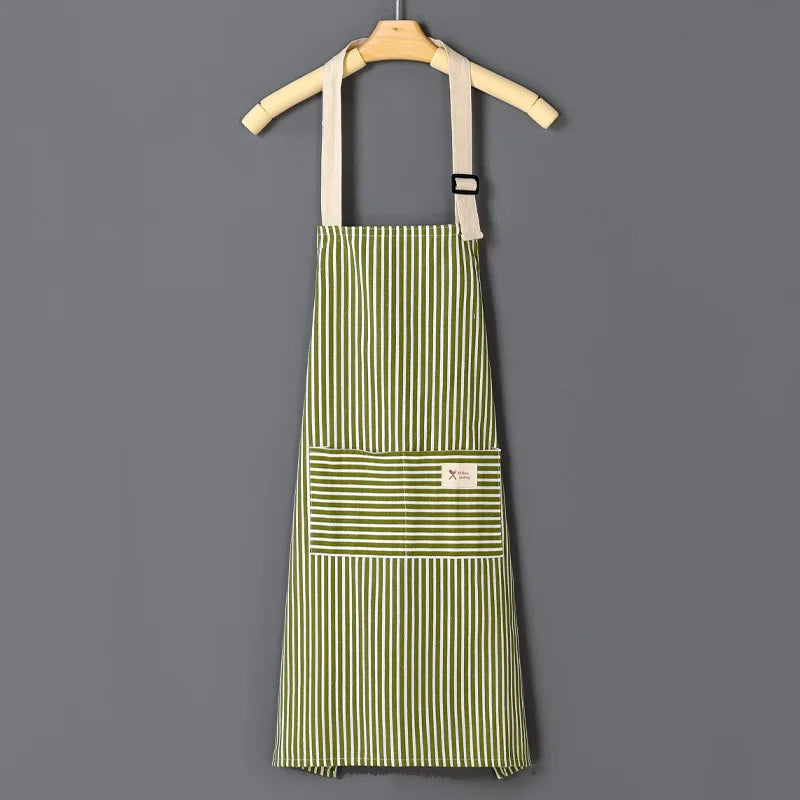 Kitchen Cooking Apron Cotton Linen Stripe Printed Anti-oil Sleeveless Aprons for Men Women Cooking Baking Waist Apron
