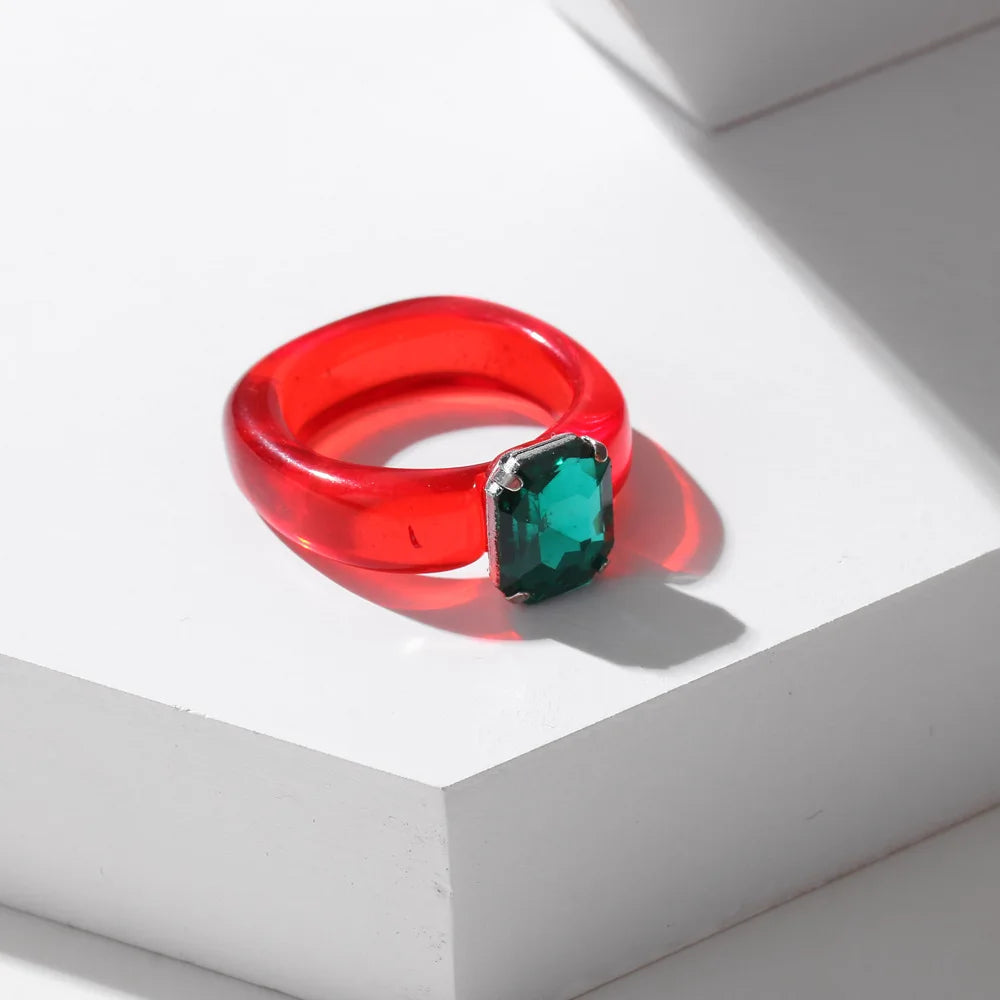 2021 New Colourful Transparent Resin vintage ring simple style Geometric Square Round Rings for Women men unisex Jewelry Gifts