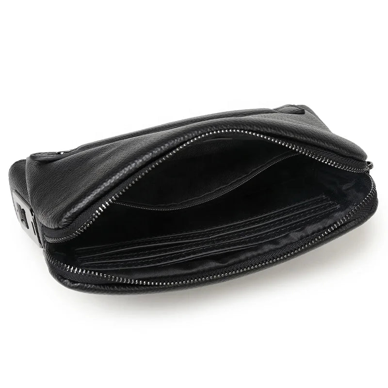 Fingerprint Lock Purse Handbag Anti-theft Waterproof Soft Genuine Cow Leather Smart Fingerprint System Clutch Bag