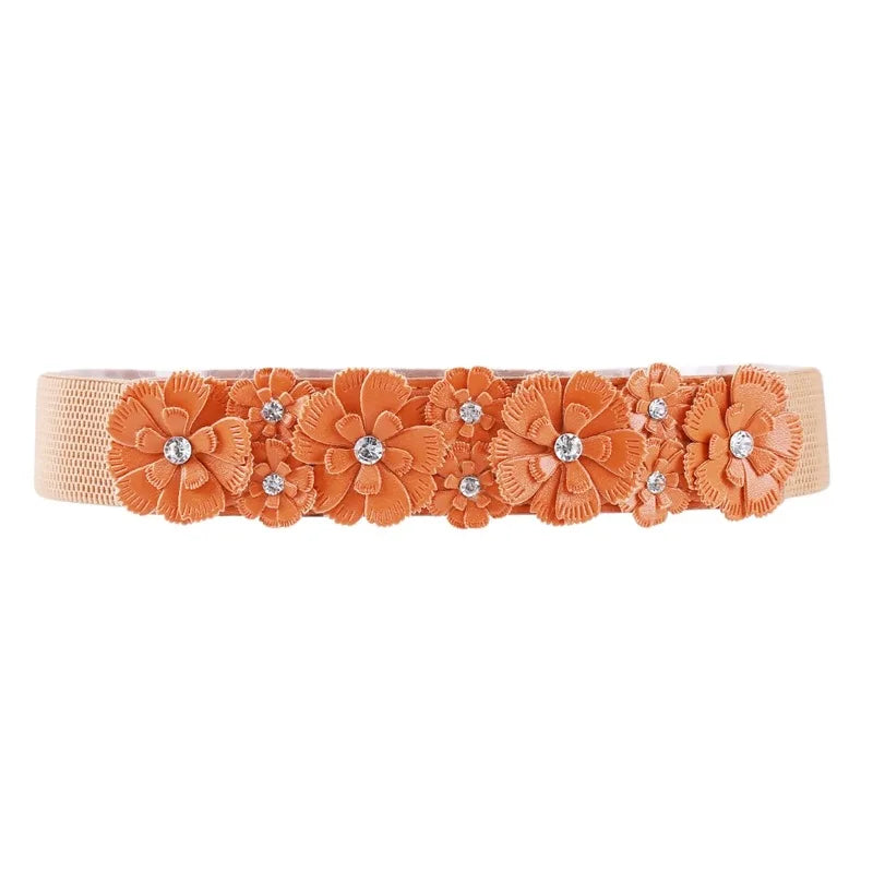 Belt For Women Lady 2023 Fashion Flower Elastic Stretch Waist Belt Wide Elasticated Waistbands Girls Dress Accessories