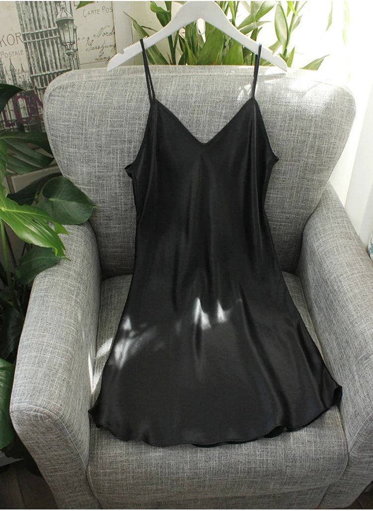 Sleeping dress 100% Real Silk Full slips nighties for women Long Camisole Chemise Bridesmaid mini dress V-Neck