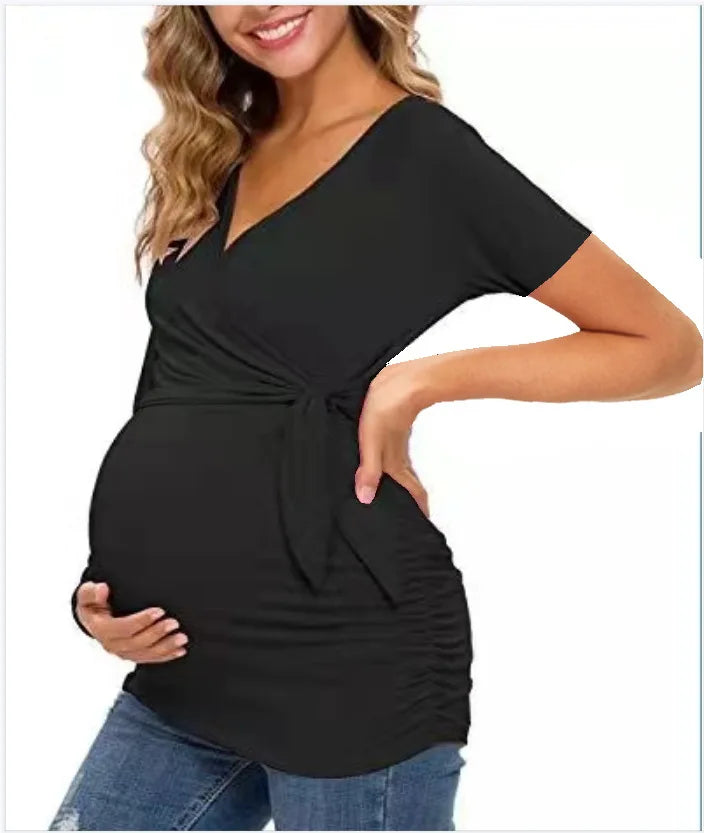 Maternity Wear T-shirt Shirt Maternity Wear Spring and Autumn Tops Breastfeeding V-neck Sexy Tops Pregnant Women Breastfeeding