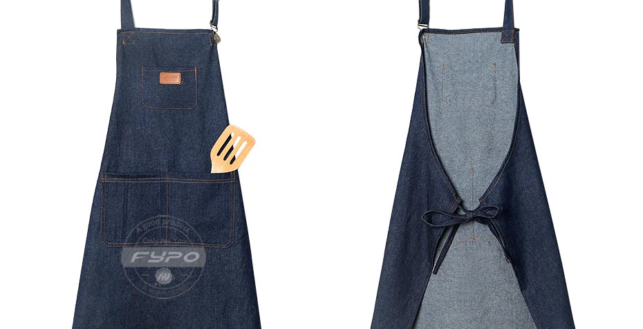 Unisex Simple Denim Apron Kitchen Accessory Sleeveless Apron Cooking Restaurant Barista Work Apron Durable Sanitary Baking Apron