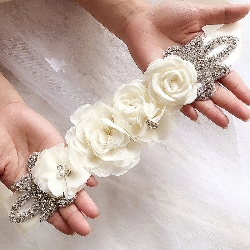 Hot sale wedding belt silk rose belt bridal pearl rhinestone flower belt bridal dress beaded handmade rose wedding belt
