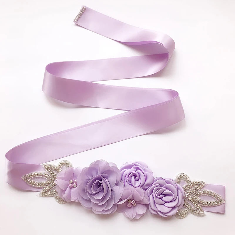 Hot sale wedding belt silk rose belt bridal pearl rhinestone flower belt bridal dress beaded handmade rose wedding belt