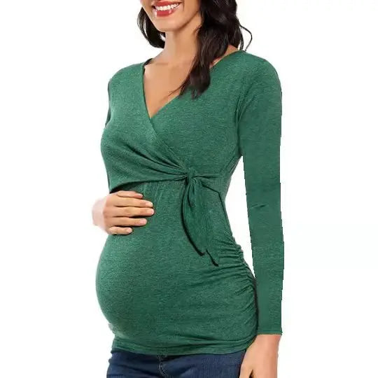 Maternity Wear T-shirt Shirt Maternity Wear Spring and Autumn Tops Breastfeeding V-neck Sexy Tops Pregnant Women Breastfeeding