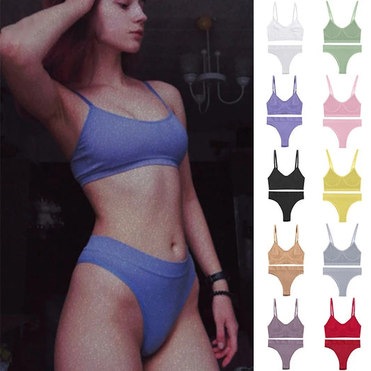 Women Bra Set Sexy Lingerie Female Underwear Set Bralette Ribbed Tops Girls Fashion Brassiere Basic Stretchy Tank Crop Tops