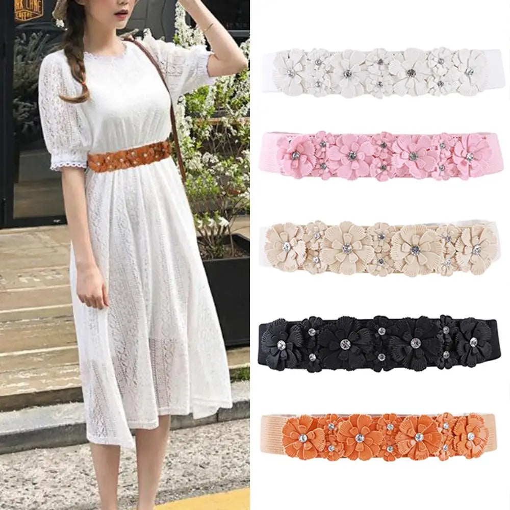 Belt For Women Lady 2023 Fashion Flower Elastic Stretch Waist Belt Wide Elasticated Waistbands Girls Dress Accessories