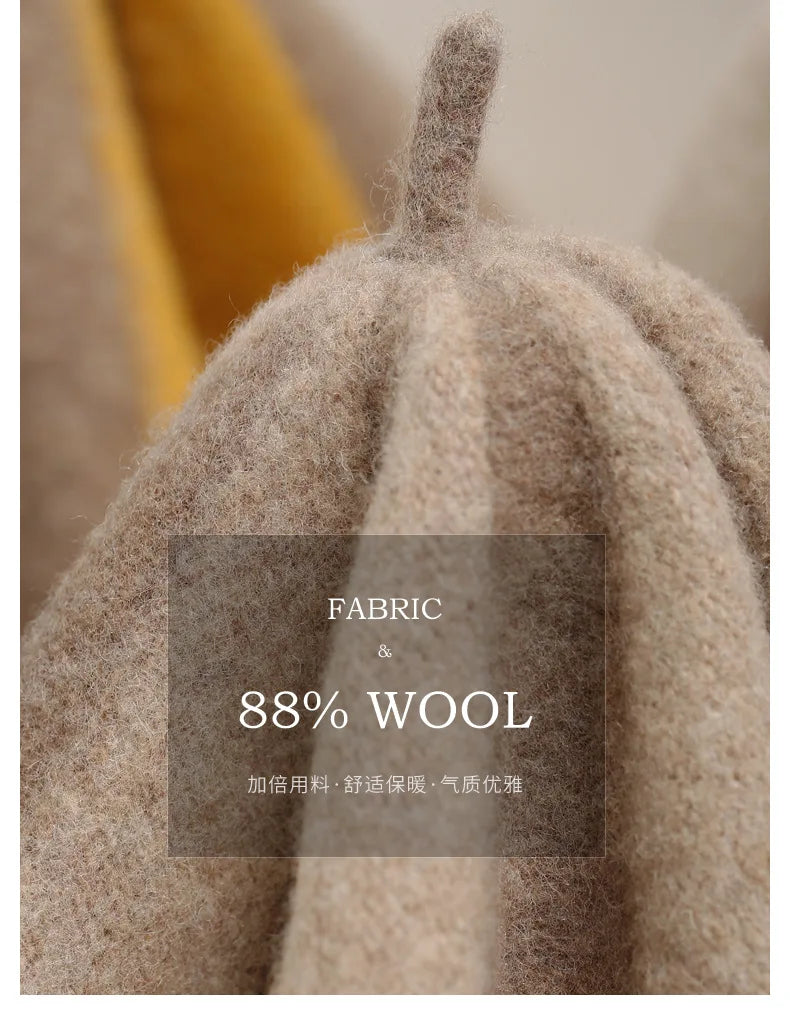 Women's Hat 100% Wool Beret Knitted Tweed Contrast Stripe Japanese Painter British Retro Autumn Winter Hats