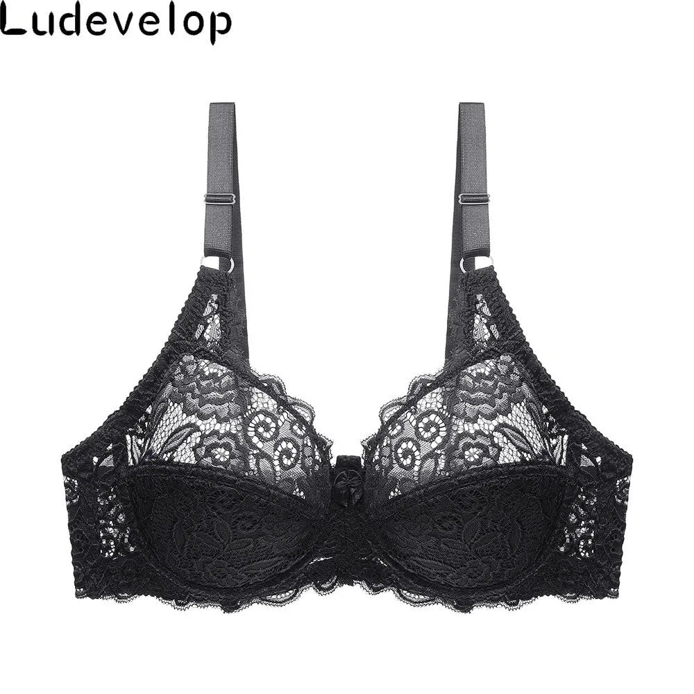Large Size Bra For Women Underwire Perspective Push up Bras Sexy Women Underwear Embroidery Lingerie Brassiere BH Top B C