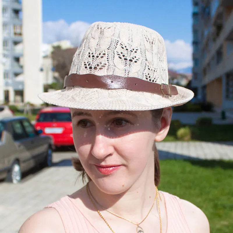 Hats for Women Female Hat Women's Girls Fedora Knitted Chapeu Feminino Autumn Summer Leather Buckle Sun Cap Fashion Jazz