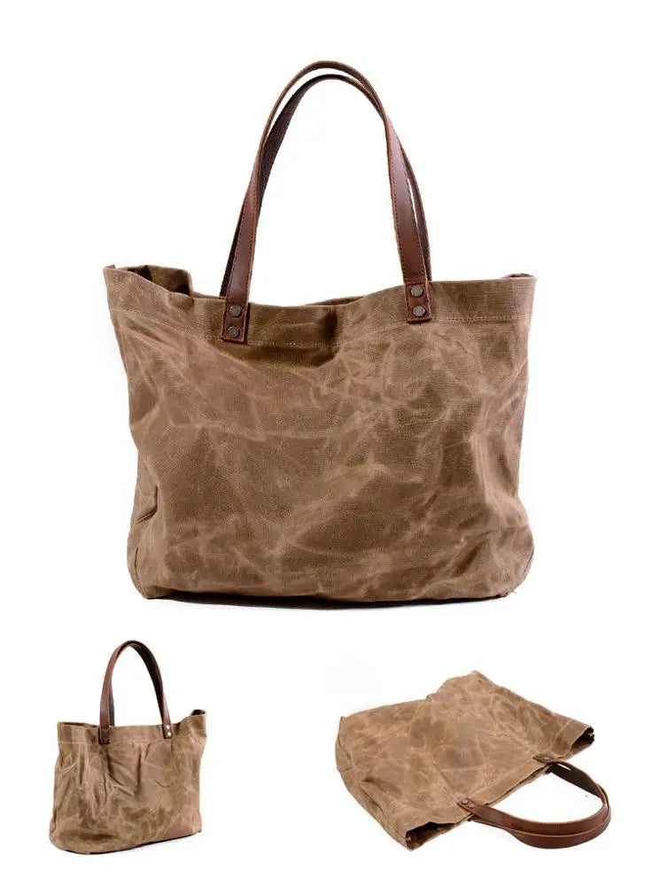 Waterproof Oil Wax Canvas Handbag Fashion Tote Bag Cross Section Large Capacity Shopping Bag Shoulder Bag