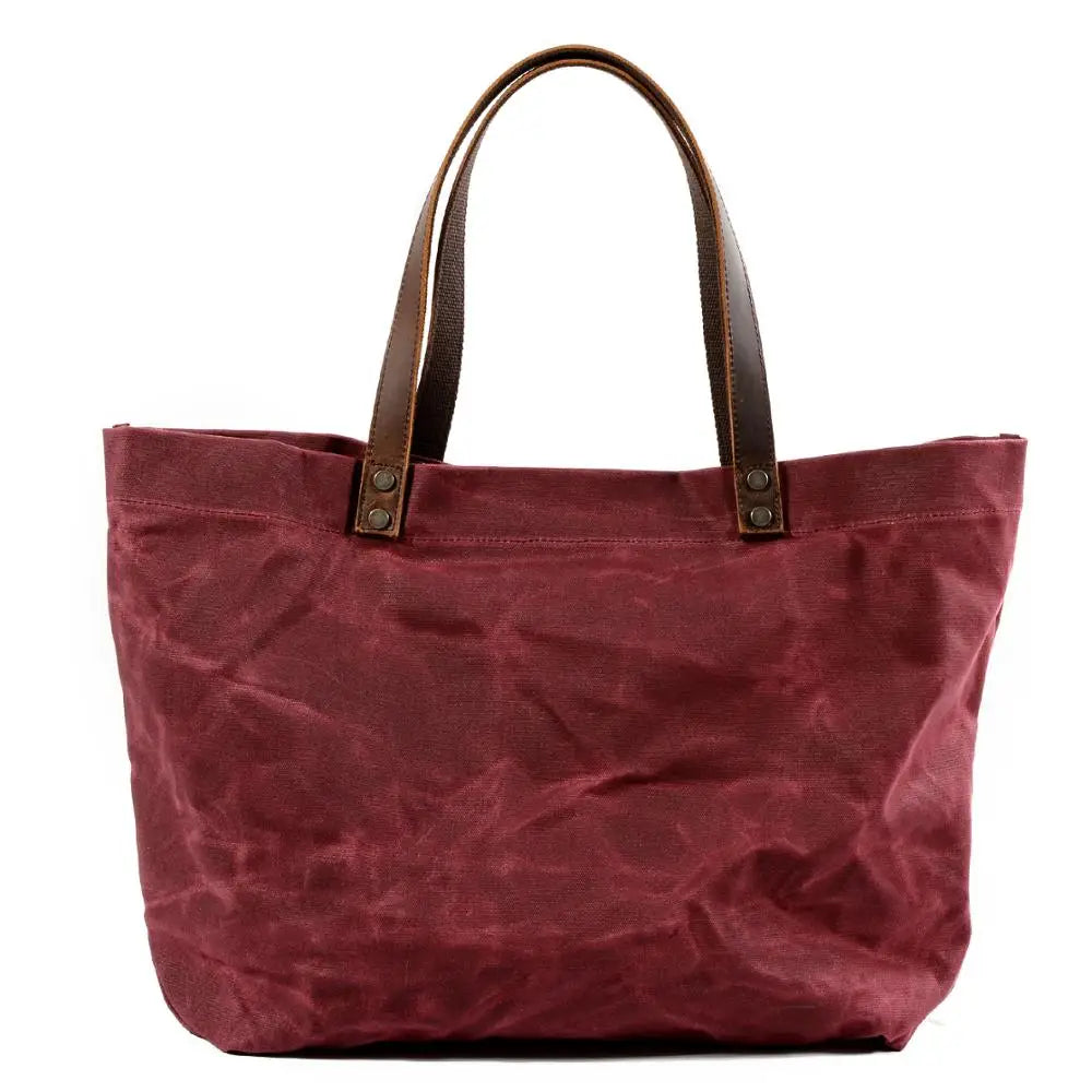 Waterproof Oil Wax Canvas Handbag Fashion Tote Bag Cross Section Large Capacity Shopping Bag Shoulder Bag