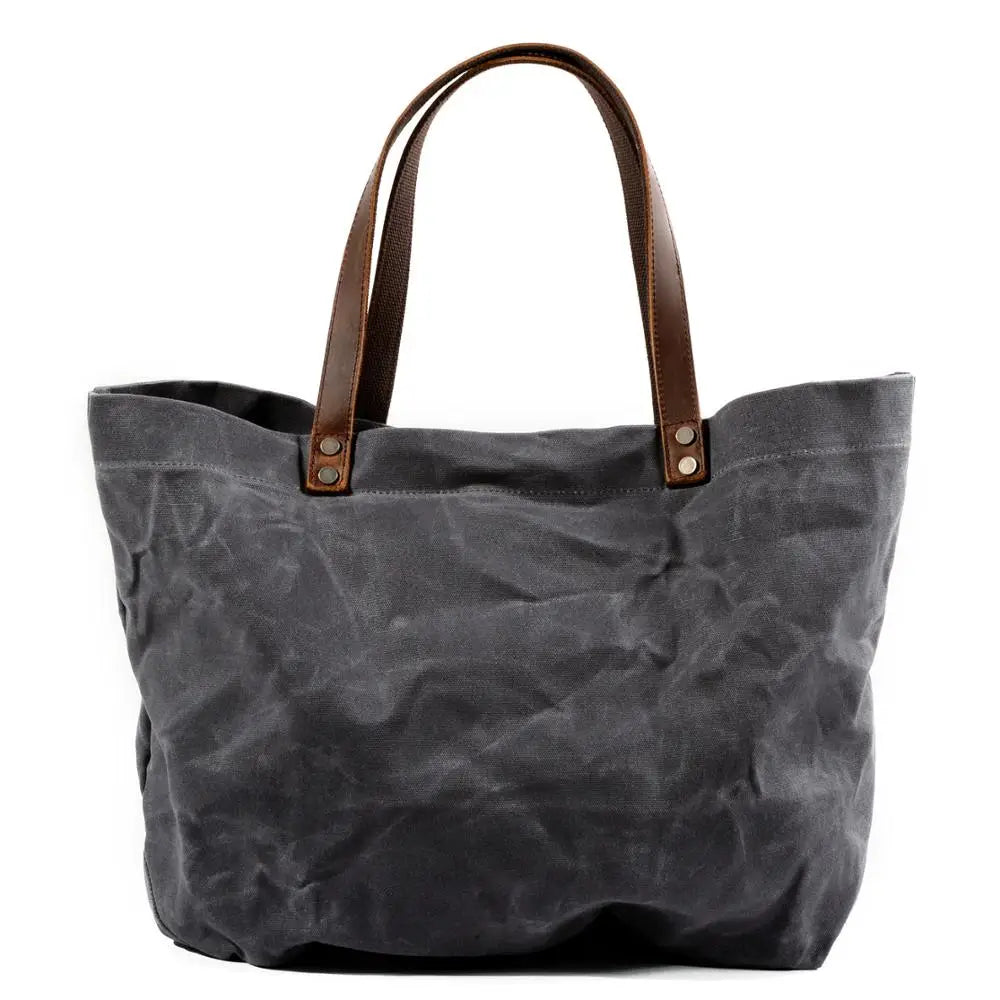 Waterproof Oil Wax Canvas Handbag Fashion Tote Bag Cross Section Large Capacity Shopping Bag Shoulder Bag