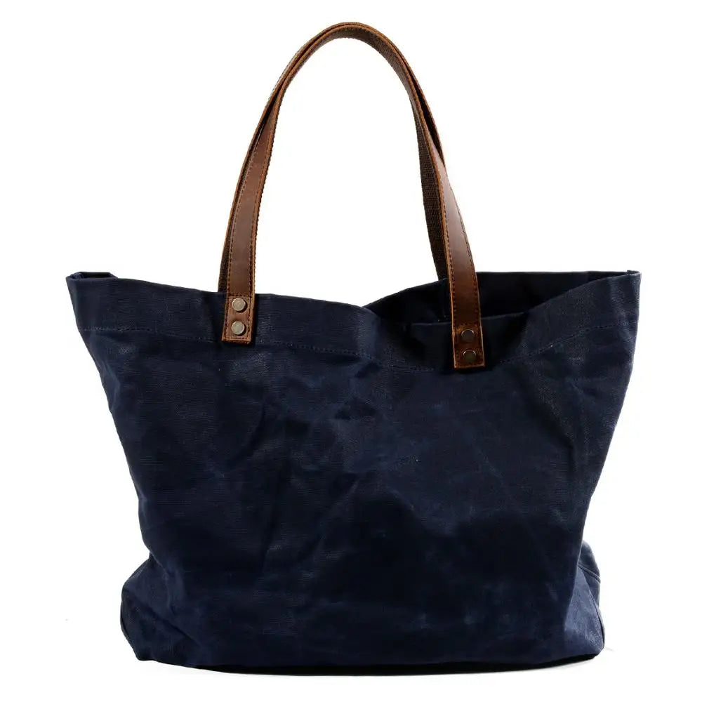 Waterproof Oil Wax Canvas Handbag Fashion Tote Bag Cross Section Large Capacity Shopping Bag Shoulder Bag