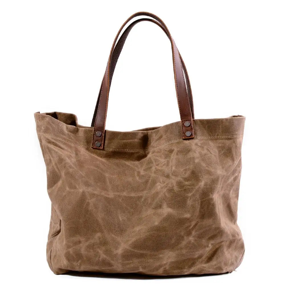 Waterproof Oil Wax Canvas Handbag Fashion Tote Bag Cross Section Large Capacity Shopping Bag Shoulder Bag