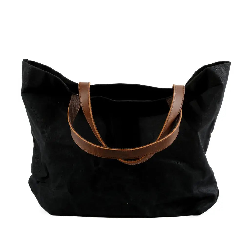 Waterproof Oil Wax Canvas Handbag Fashion Tote Bag Cross Section Large Capacity Shopping Bag Shoulder Bag