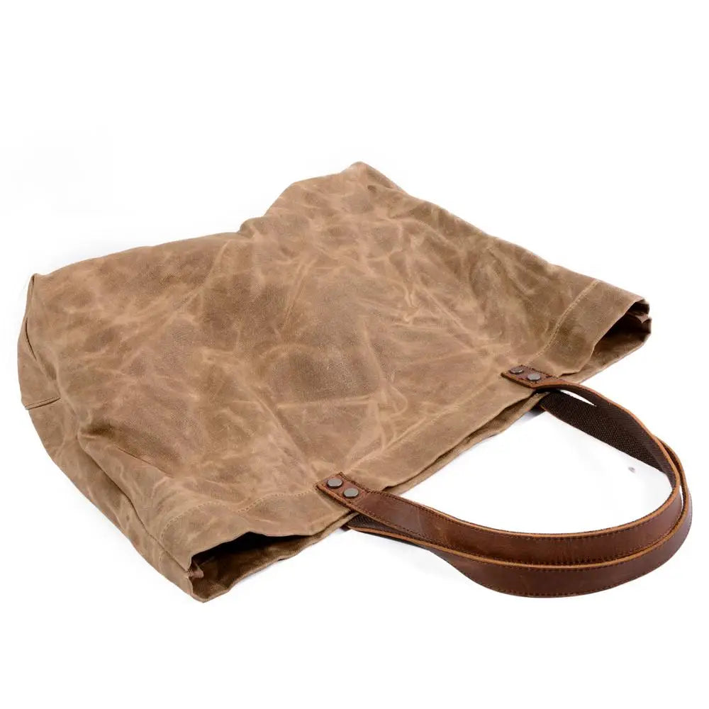 Waterproof Oil Wax Canvas Handbag Fashion Tote Bag Cross Section Large Capacity Shopping Bag Shoulder Bag
