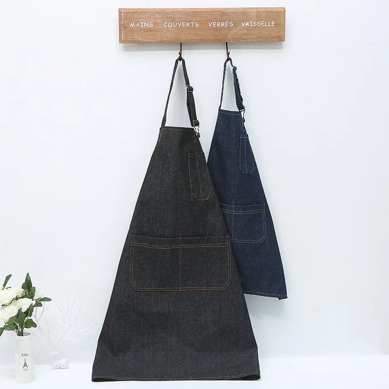 Kitchen Apron Unisex Denim Aprons Adjustable Men Women Apron with Pocket Chefs Cooking Baking Home Cleaner Tool Halter