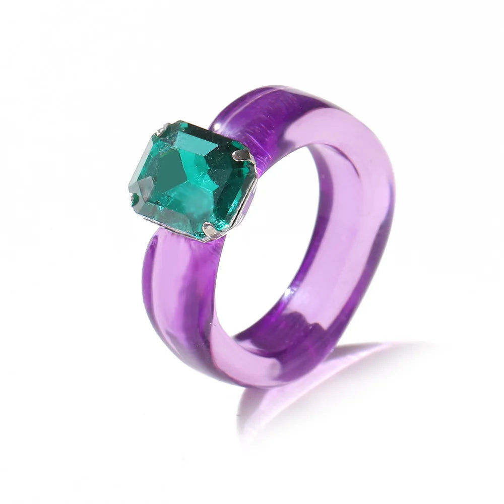 2021 New Colourful Transparent Resin vintage ring simple style Geometric Square Round Rings for Women men unisex Jewelry Gifts