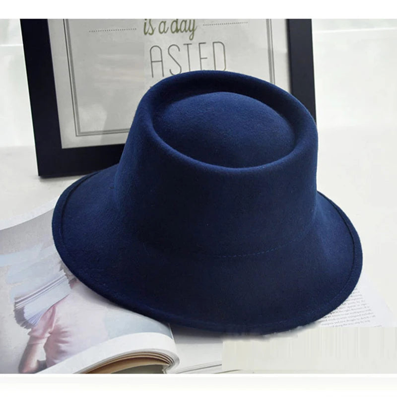 Elegant Women Felt Hat Ladies Winter Hats Wide Brim Fedora Special Tilt Asymmetrical Brim Wedding Church Party Hat Millinery Hat